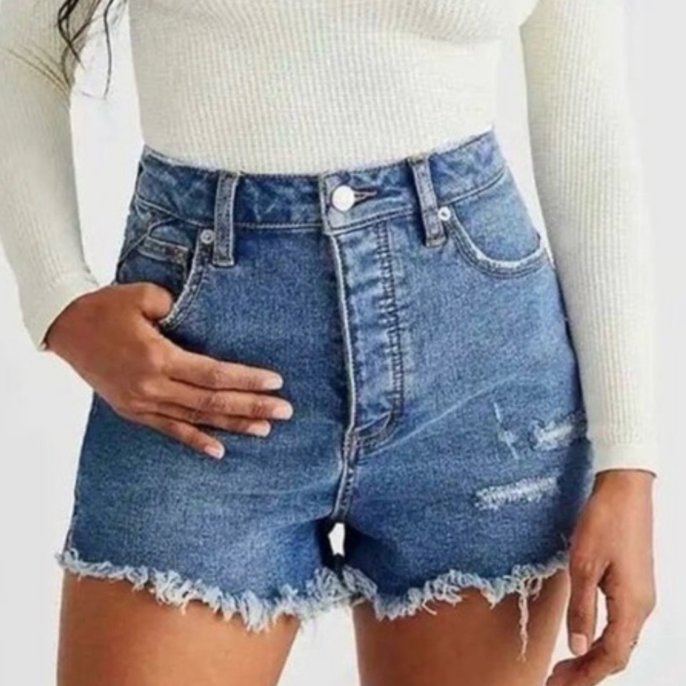 We The Free Mid-Blue High-Waisted Denim Shorts